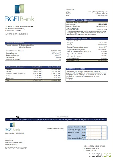 Gabon BGFI relevé hypothécaire bancaire scr